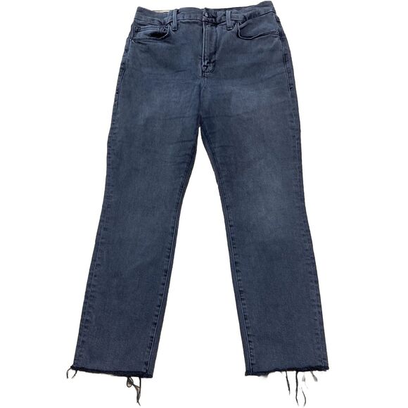 Good American Classic Jeans Women 10 30 Black GCRH25TFT Raw Hem Skinny High Rise - Picture 1 of 16